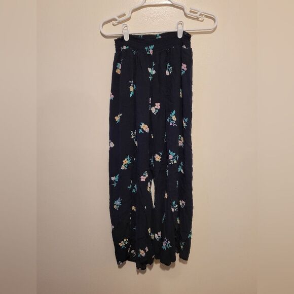 Billabong Wandering Soul Black Floral Print Wide Leg Pants - Picture 6 of 10